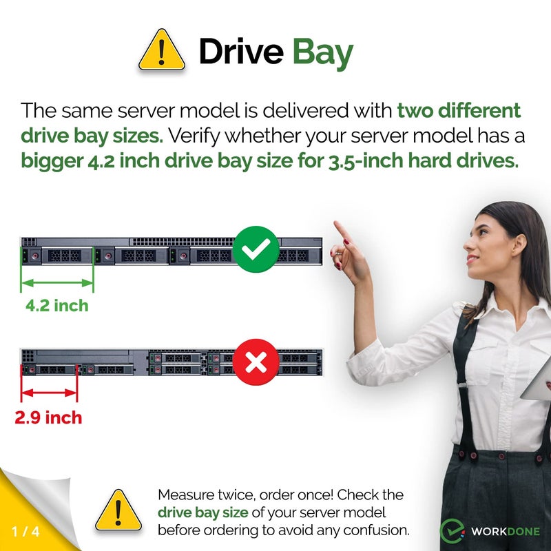 WORKDONE 3.5 inch Hard Drive Caddy - Compatible for Dell PowerEdge Servers - 14th Gen R440 R540 R640 R740 R740xd2 R6415 R7425 More - Bright LED Hot Swap SAS SATA Bracket Tray - with Setup Manual - Image 2